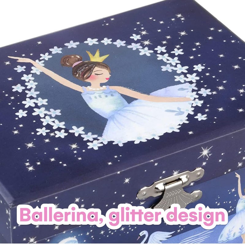 Jewelkeeper Girl's Musical Jewelry Storage Box with Spinning Ballerina, Glitter Design, Swan Lake Tune - Image 5